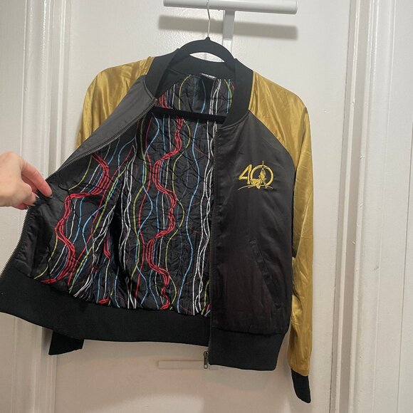 satin marigold Star Wars embroidered droid bomber jacket women's size XS - Picture 2 of 3